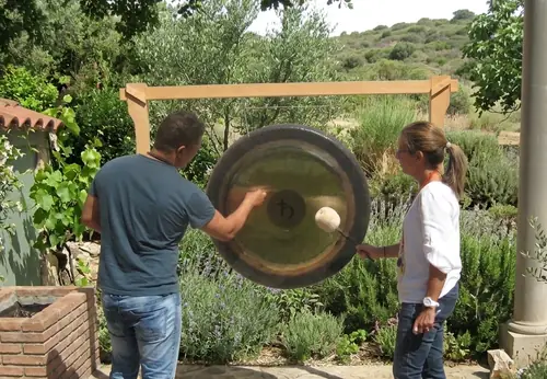 Sesión de gong en el jardín